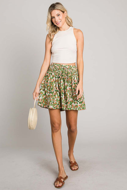 Cotton Bleu by Nu Label Floral Printed Smocked Waist Skorts - UrbanEthereal