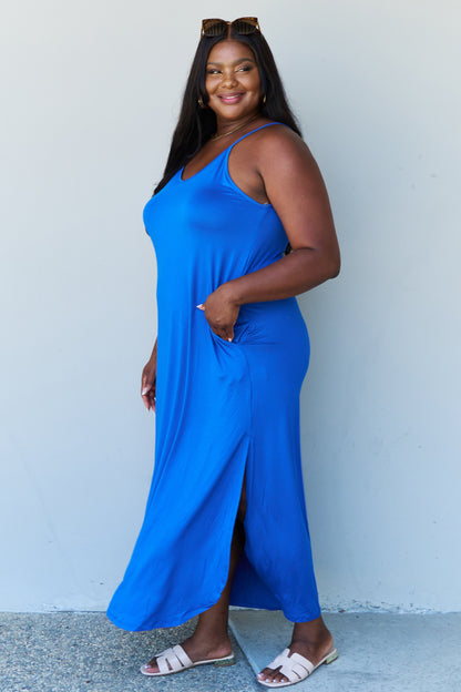Ninexis Good Energy Full Size Cami Side Slit Maxi Dress in Royal Blue - UrbanEthereal