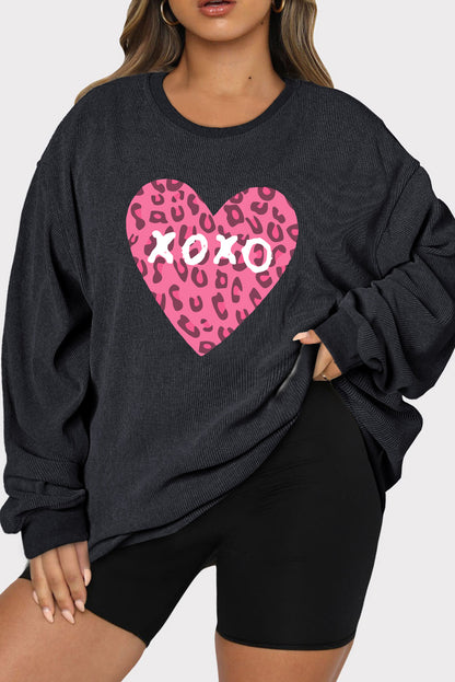 Plus Size XOXO Heart Round Neck Long Sleeve Sweatshirt - UrbanEthereal