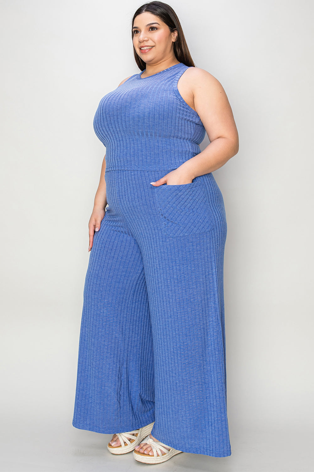 Basic Bae Full Size Ribbed Tank and Wide Leg Pants Set - UrbanEthereal