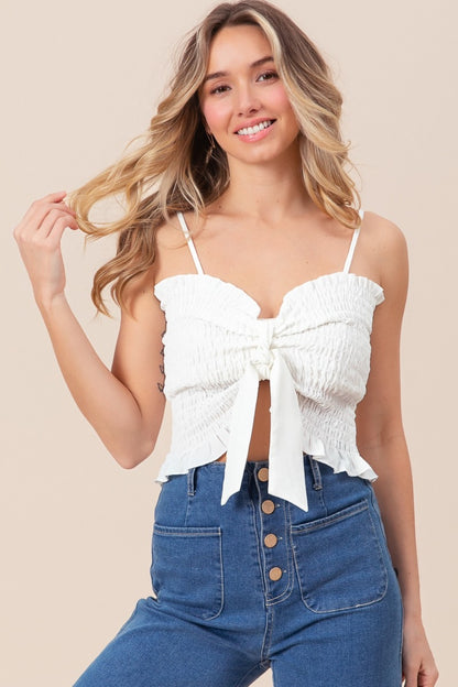 BiBi Ruffled Smocked Ribbon Detail Cami - UrbanEthereal