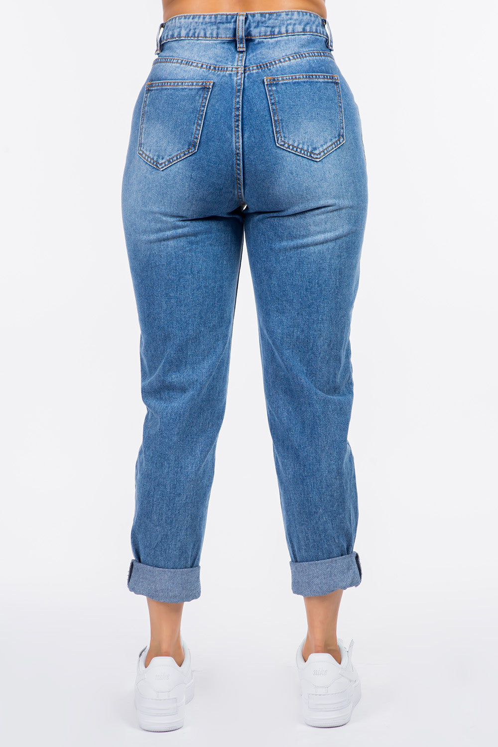 American Bazi High Waist Pleated Waist Mom Jeans - UrbanEthereal