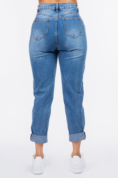 American Bazi High Waist Pleated Waist Mom Jeans - UrbanEthereal