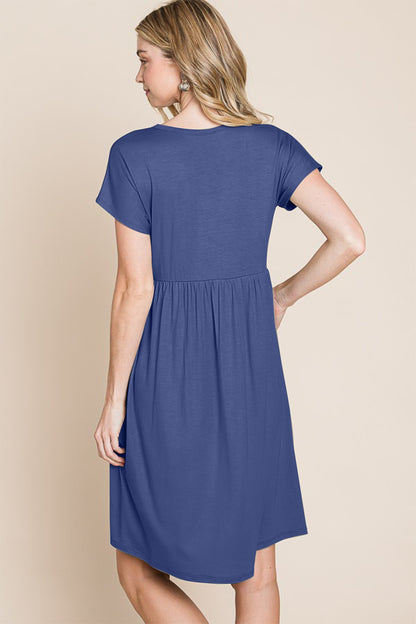 BOMBOM V-Neck Short Sleeve Dress - UrbanEthereal