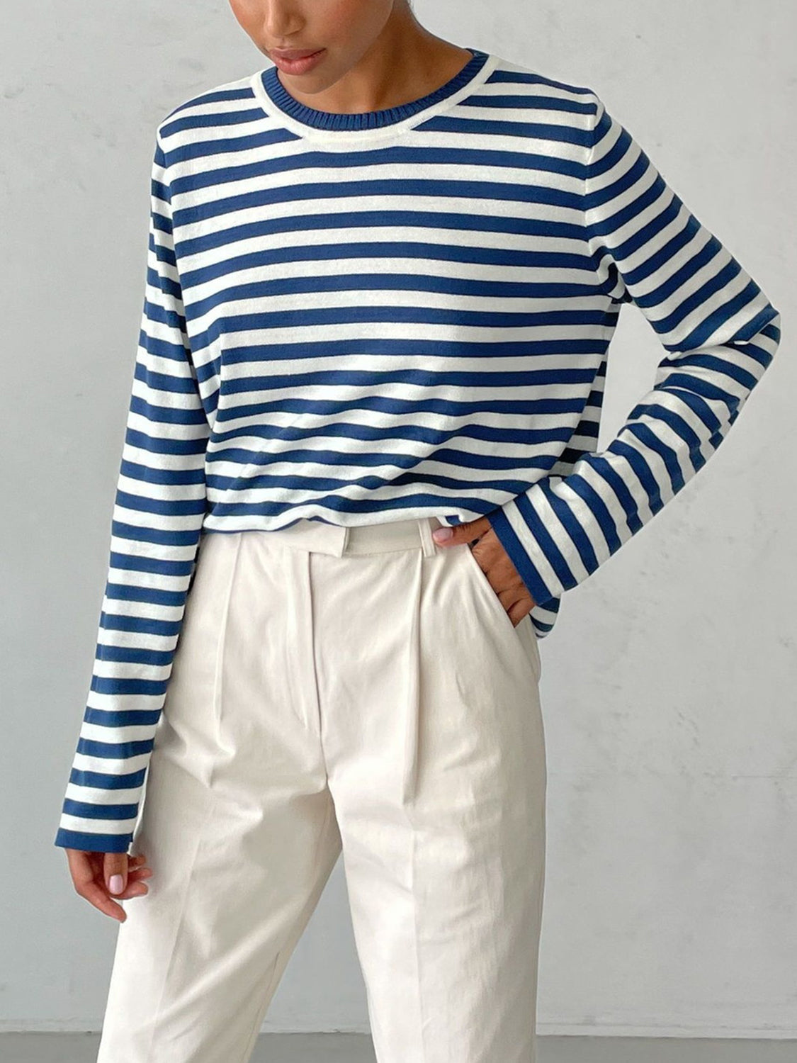 Striped Round Neck Long Sleeve Sweater