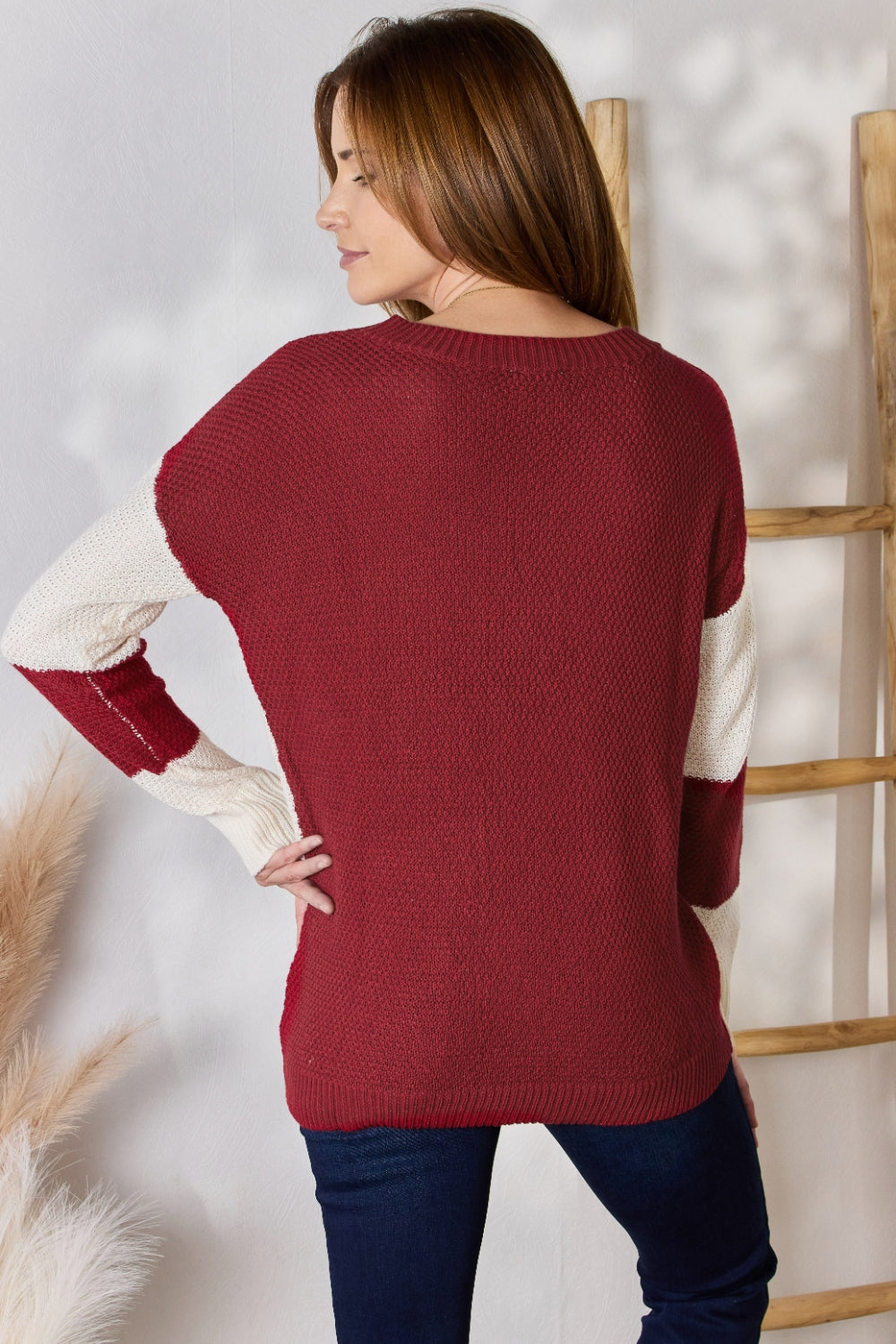 Hailey & Co Full Size Color Block Dropped Shoulder Knit Top - UrbanEthereal