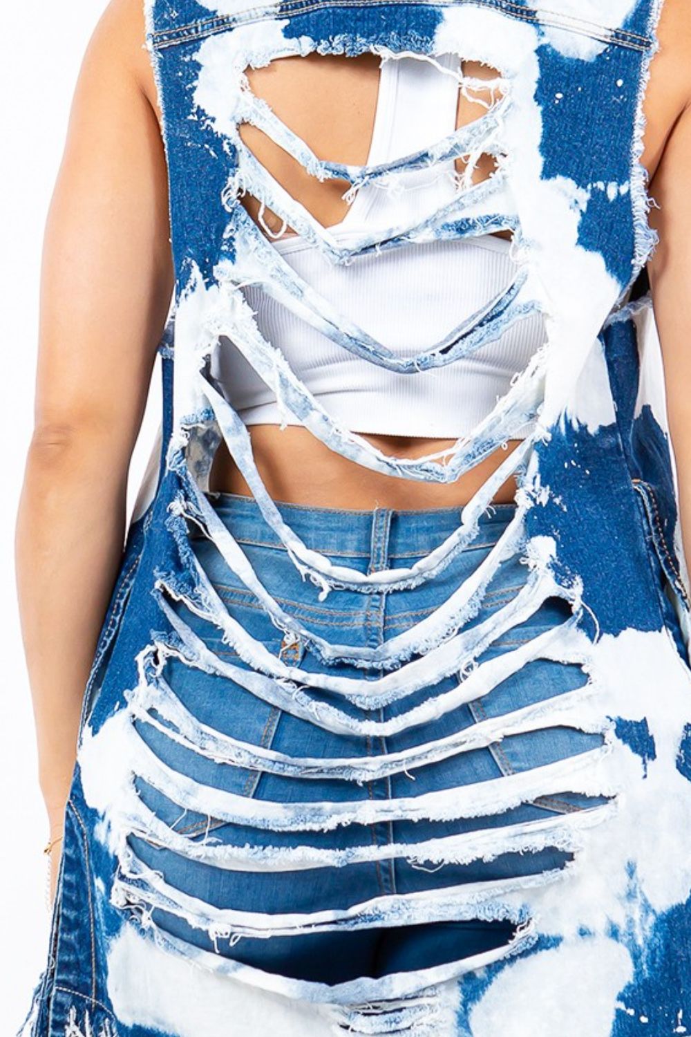 American Bazi Distressed Frayed Edge Longline Denim Vest - UrbanEthereal
