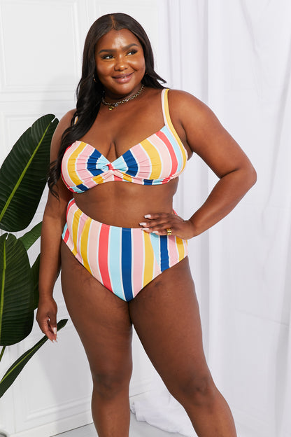 Marina West Swim Take A Dip Twist High-Rise Bikini in Stripe - UrbanEthereal
