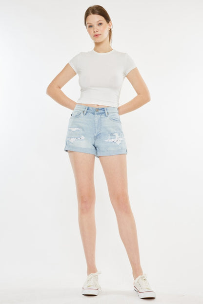 Kancan High Rise Repaired Mom Denim Shorts - UrbanEthereal