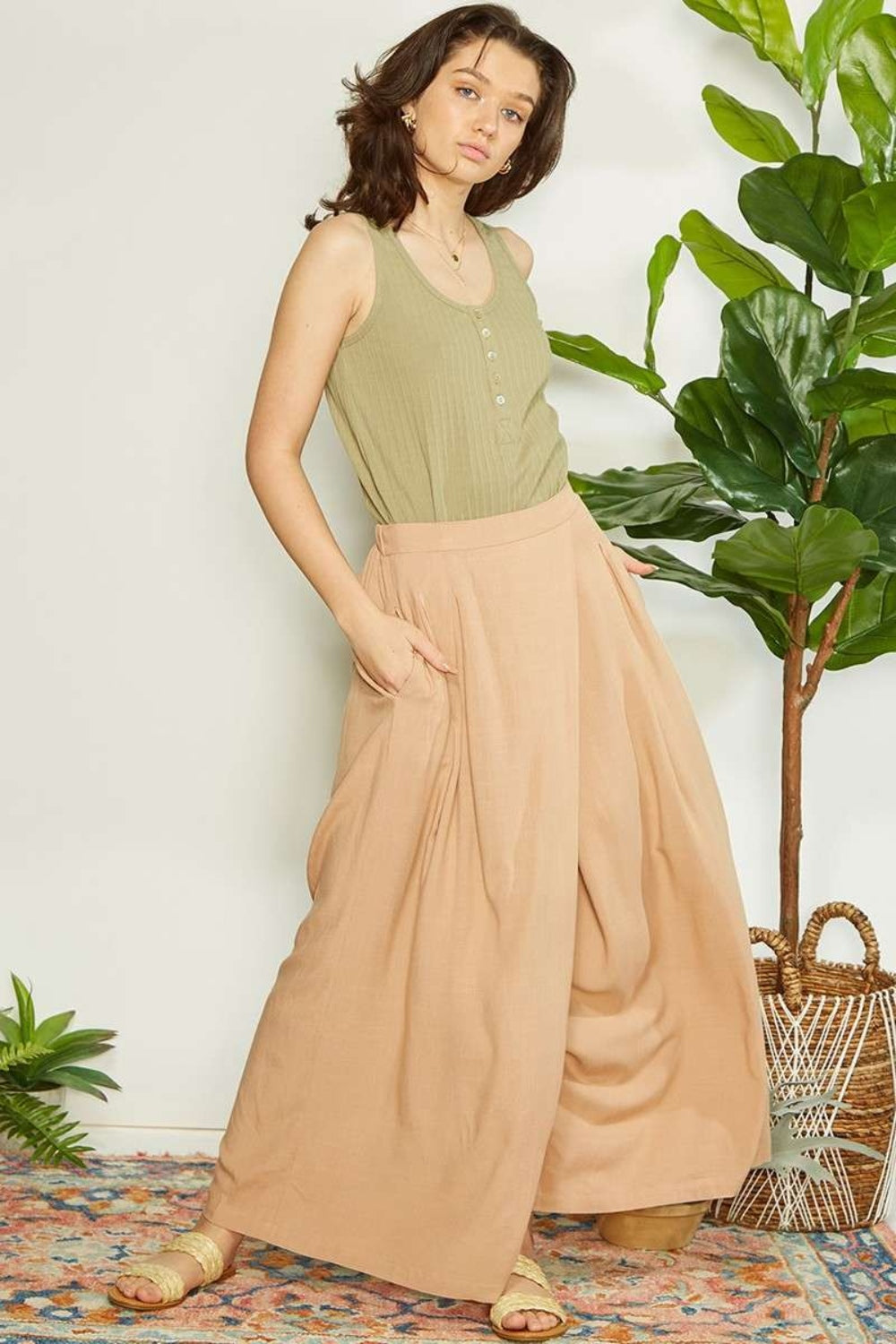 Mittoshop Wrap Pleating Detail Wide Leg Pants - UrbanEthereal