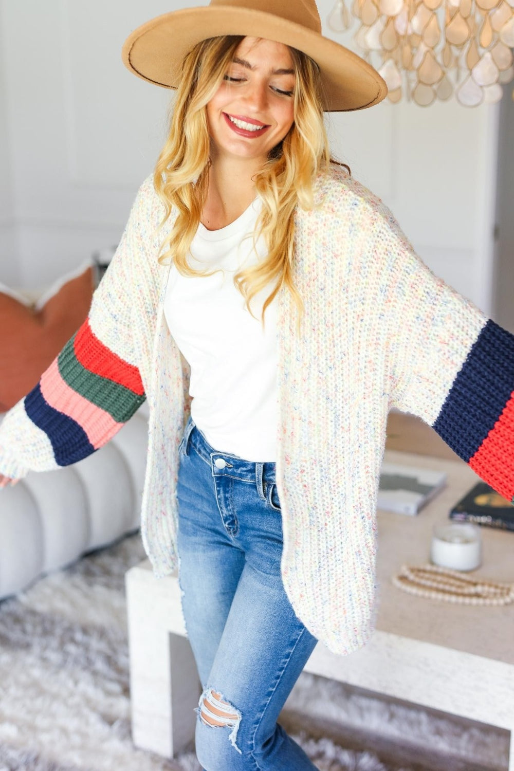 Haptics Full Size Color Block Open Front Cardigan - UrbanEthereal