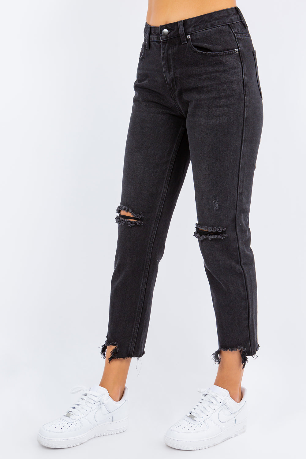 American Bazi High Waist Distressed Cropped Straight Jeans - UrbanEthereal