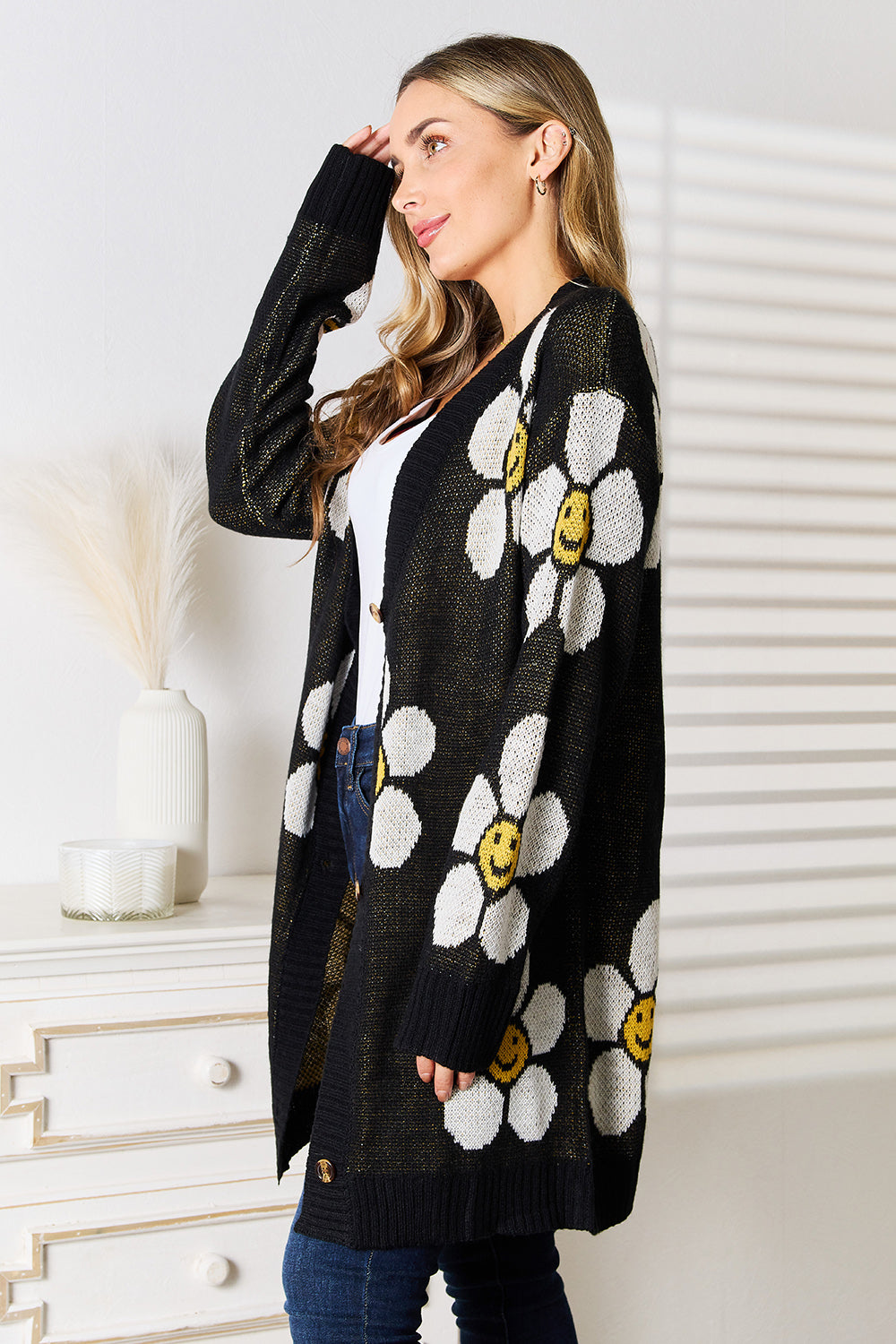 Floral Button Down Longline Cardigan - UrbanEthereal