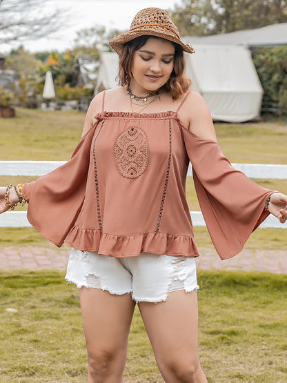 Plus Size Frill Square Neck Long Sleeve Blouse - UrbanEthereal
