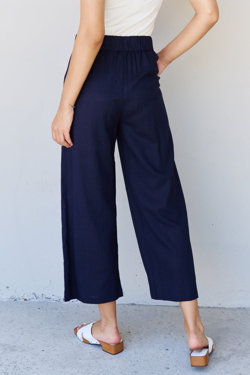 And The Why In The Mix Full Size Pleated Detail Linen Pants in Dark Navy - UrbanEthereal