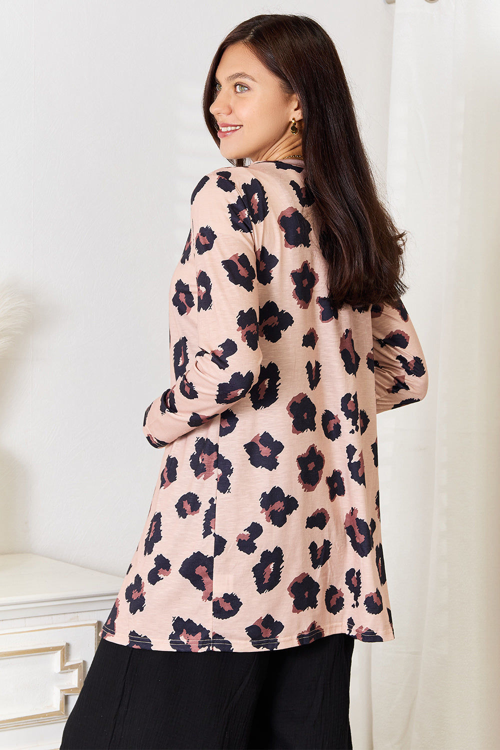 Double Take Printed Button Front Longline Cardigan - UrbanEthereal