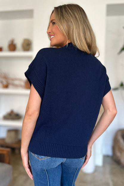 Double Take Full Size Mock Neck Short Sleeve Sweater - UrbanEthereal