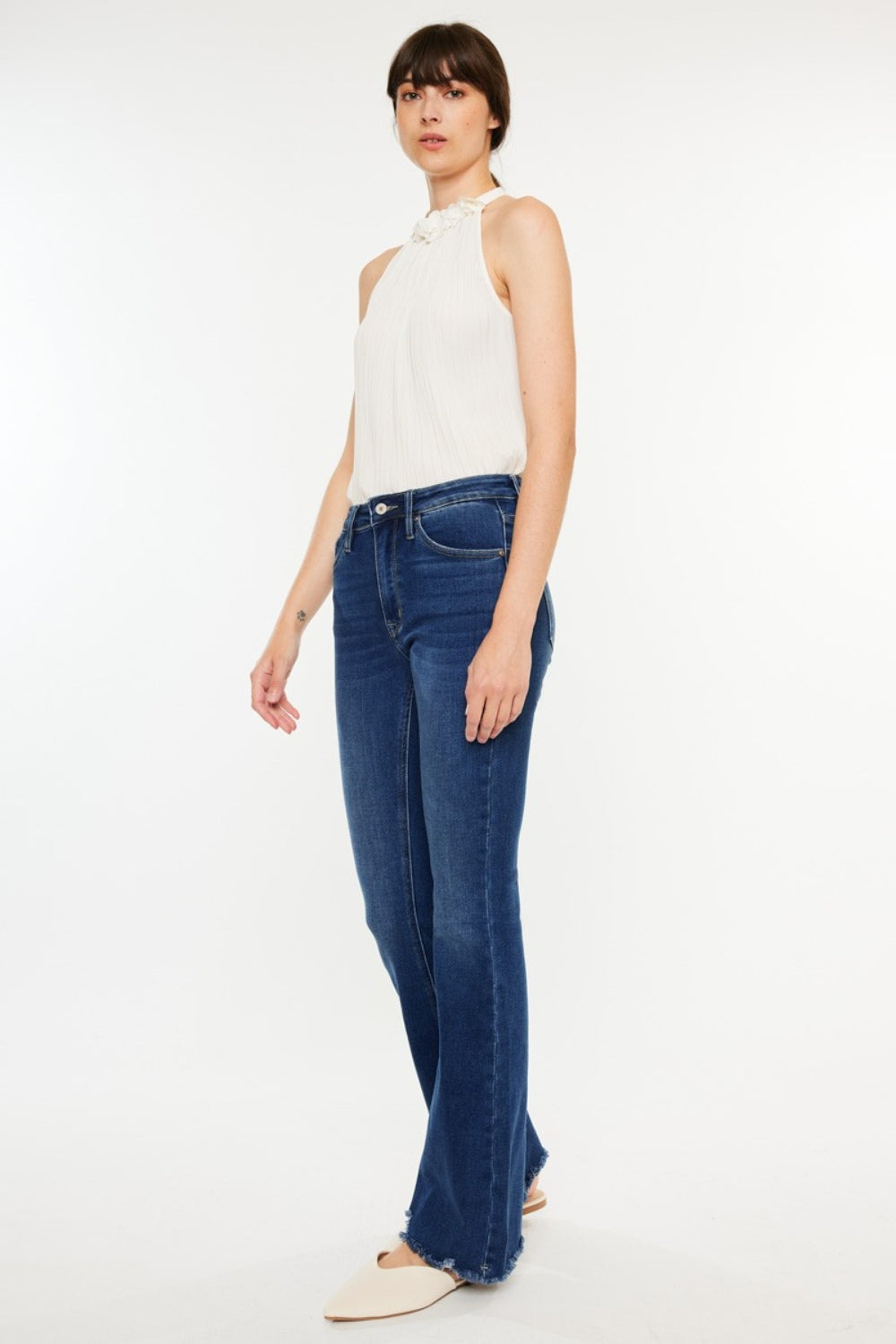 Kancan Cat's Whiskers Raw Hem Flare Jeans - UrbanEthereal