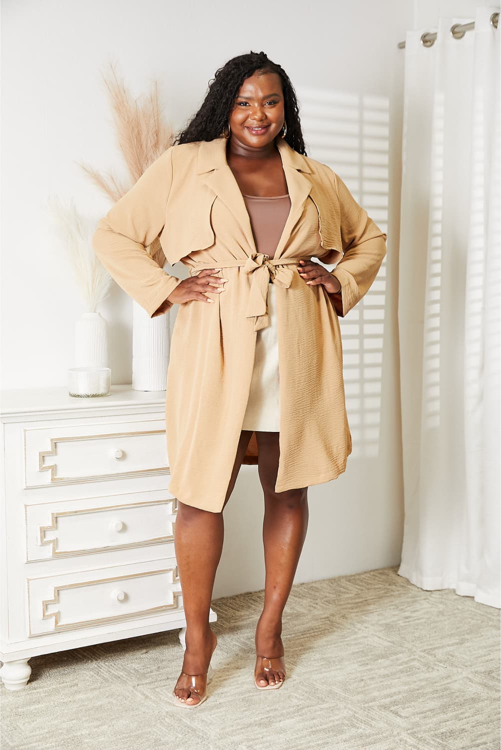 Culture Code Full Size Tied Trench Coat with Pockets - UrbanEthereal