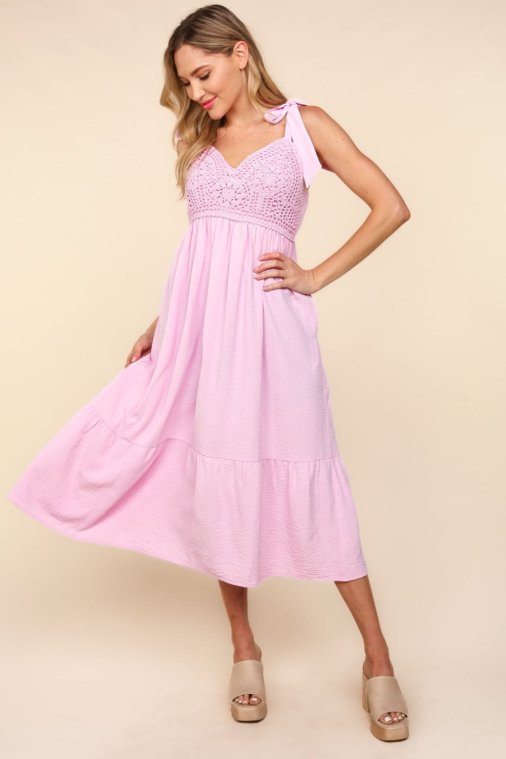 Haptics Crochet Lace Ruffle Hem Cami Midi Dress - UrbanEthereal