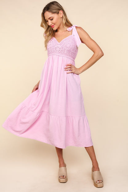 Haptics Crochet Lace Ruffle Hem Cami Midi Dress - UrbanEthereal