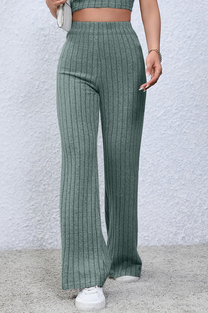 Basic Bae Full Size Ribbed High Waist Flare Pants - UrbanEthereal