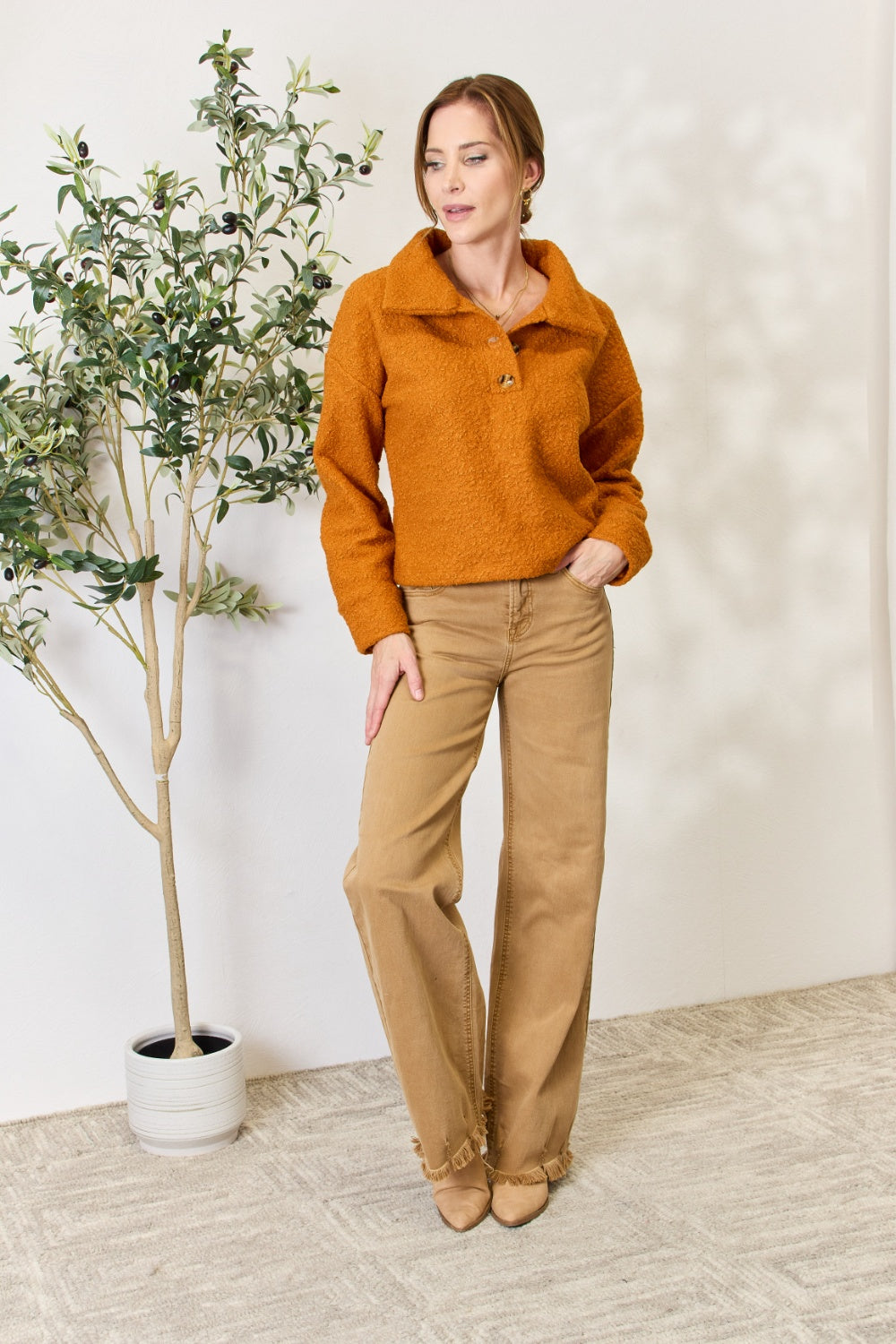 Culture Code Full Size Half Button Turtleneck Sweatshirt - UrbanEthereal