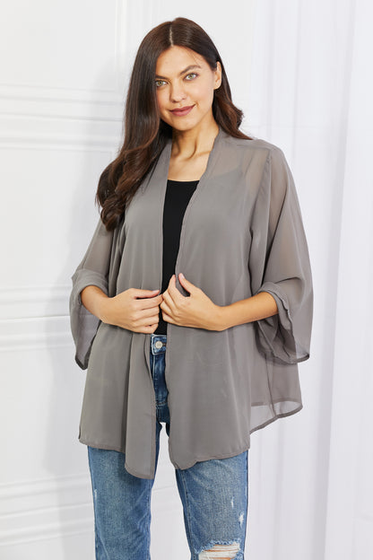 Melody Just Breathe Full Size Chiffon Kimono in Grey - UrbanEthereal