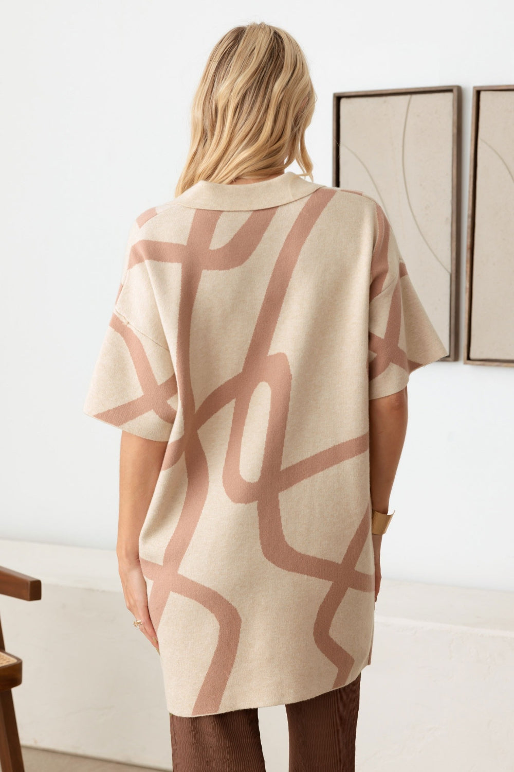 Le Lis Abstract Collared Button Down Sweater Dress - UrbanEthereal