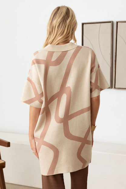 Le Lis Abstract Collared Button Down Sweater Dress - UrbanEthereal