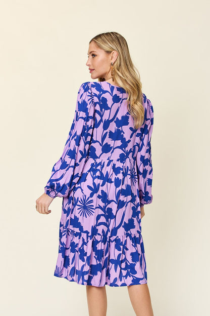 Double Take Full Size Printed Ruffle Hem Dress with Pocket - UrbanEthereal