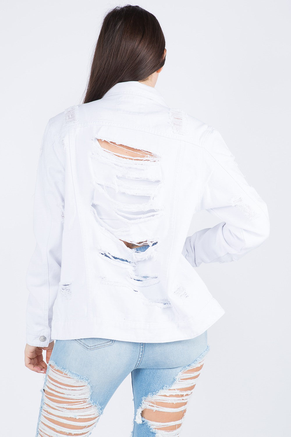 American Bazi Distressed Back Button Down Denim Jacket - UrbanEthereal