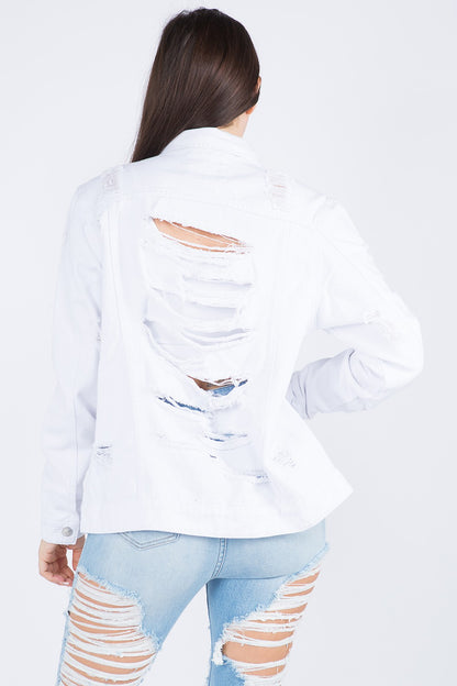 American Bazi Distressed Back Button Down Denim Jacket - UrbanEthereal