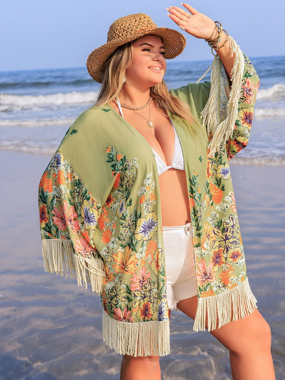 Plus Size Fringe Open Front Cover-Up - UrbanEthereal