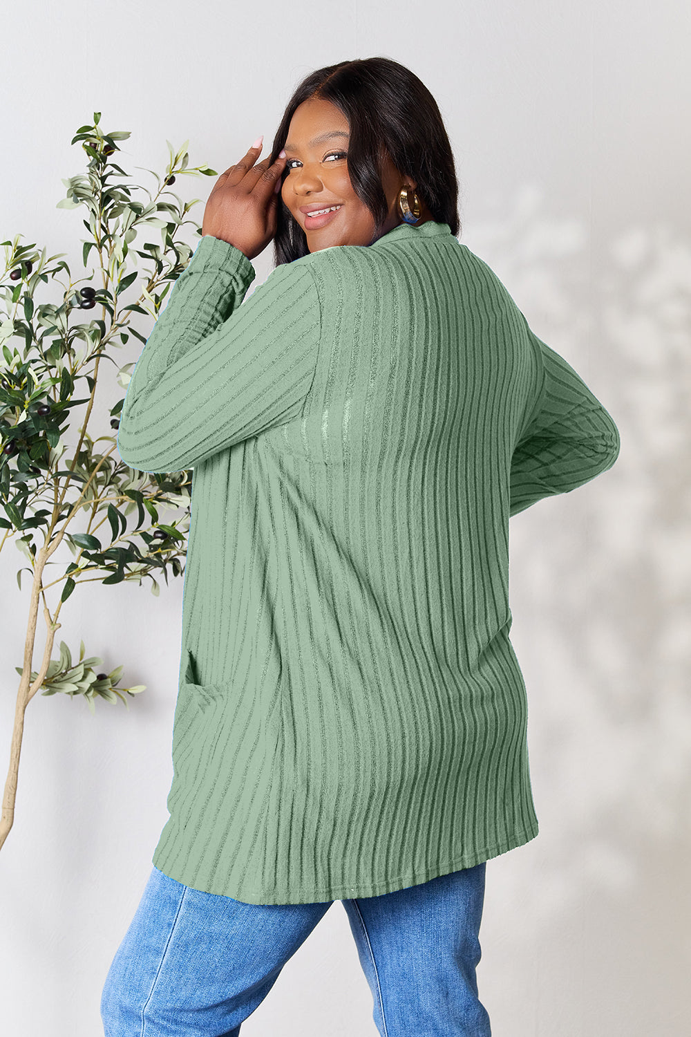 Basic Bae Full Size Ribbed Open Front Cardigan with Pockets - UrbanEthereal