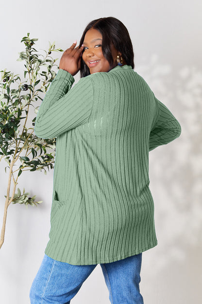 Basic Bae Full Size Ribbed Open Front Cardigan with Pockets - UrbanEthereal