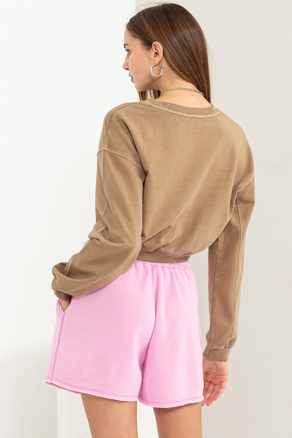 HYFVE Round Neck Long Sleeve Cropped Sweatshirt - UrbanEthereal