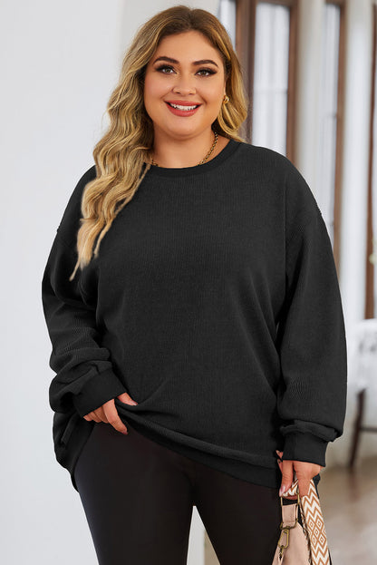 Plus Size Round Neck Dropped Shoulder Sweatshirt - UrbanEthereal