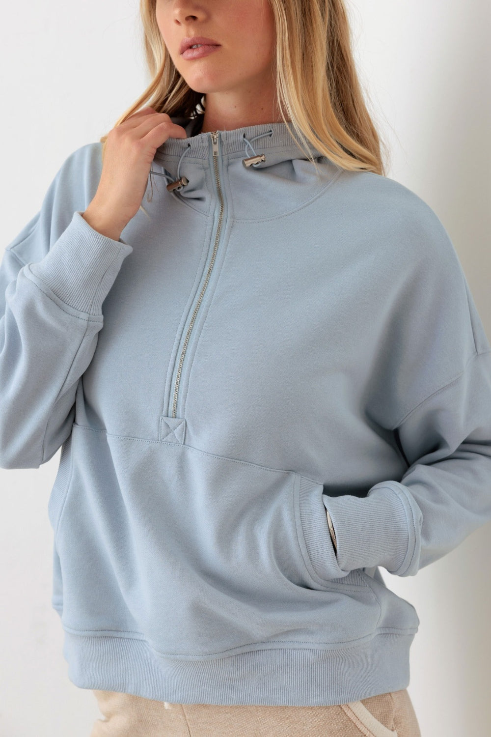 Le Lis Half Zip Drawstring Mock Neck Hoodie - UrbanEthereal