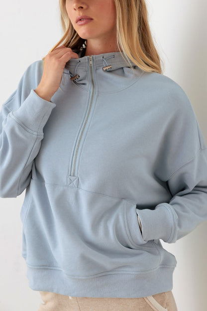 Le Lis Half Zip Drawstring Mock Neck Hoodie - UrbanEthereal
