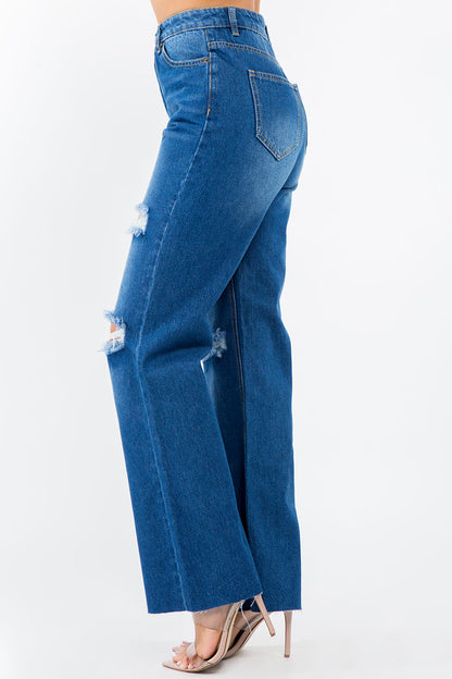 American Bazi High Waist Distressed Wide Leg Jeans - UrbanEthereal
