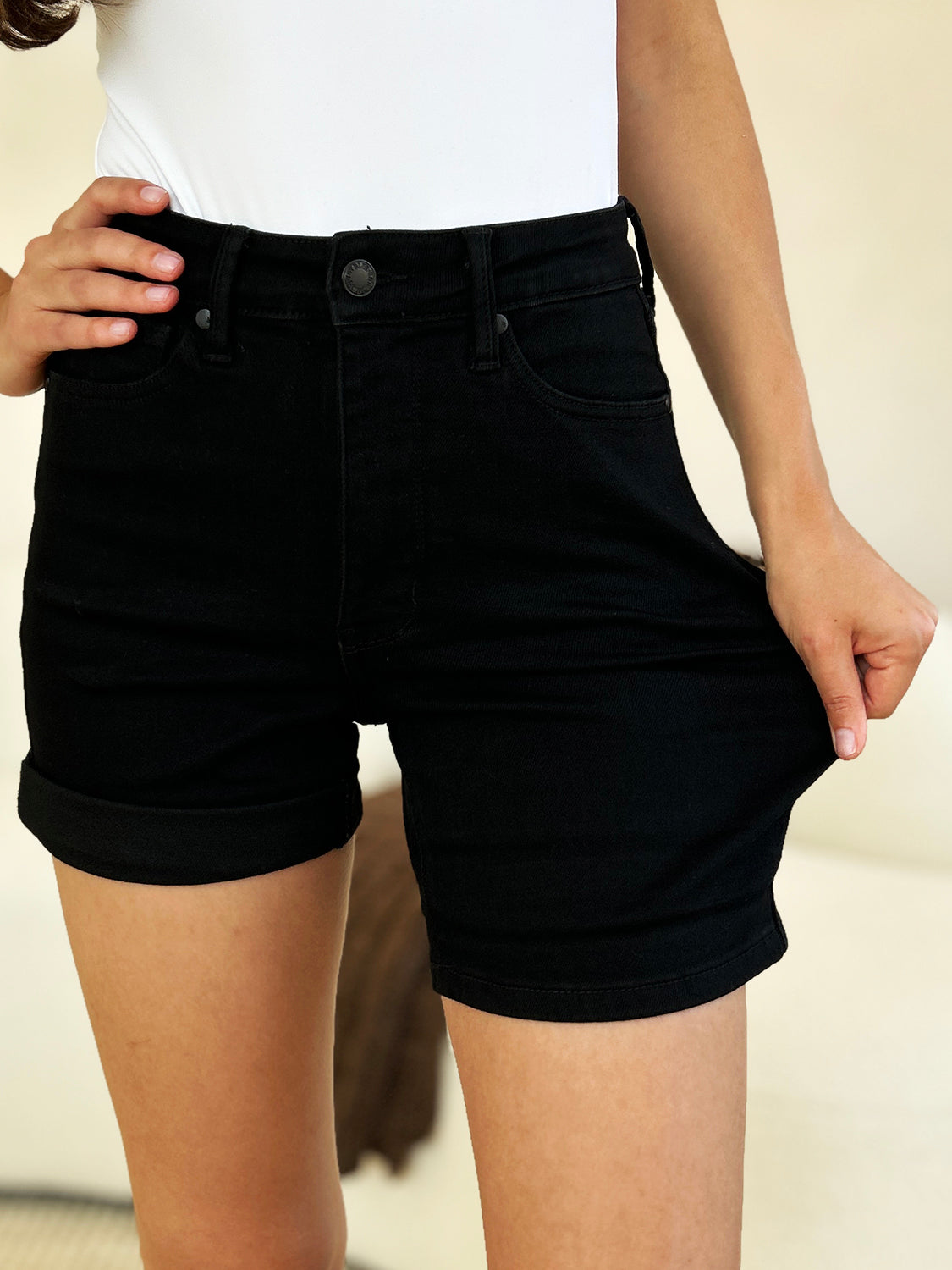 Judy Blue Full Size High Waist Tummy Control Cuffed Denim Shorts - UrbanEthereal