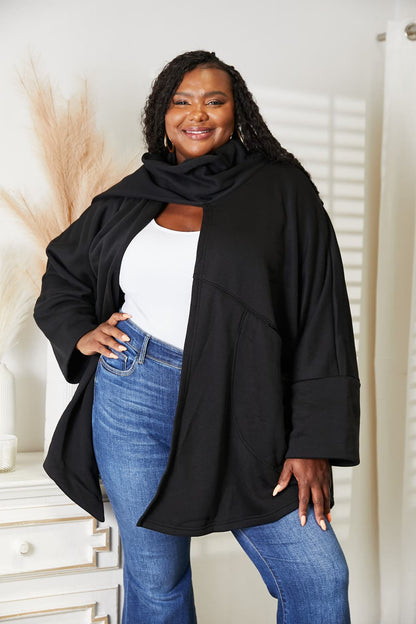 HEYSON Full Size Open Front Cardigan with Scarf Design - UrbanEthereal