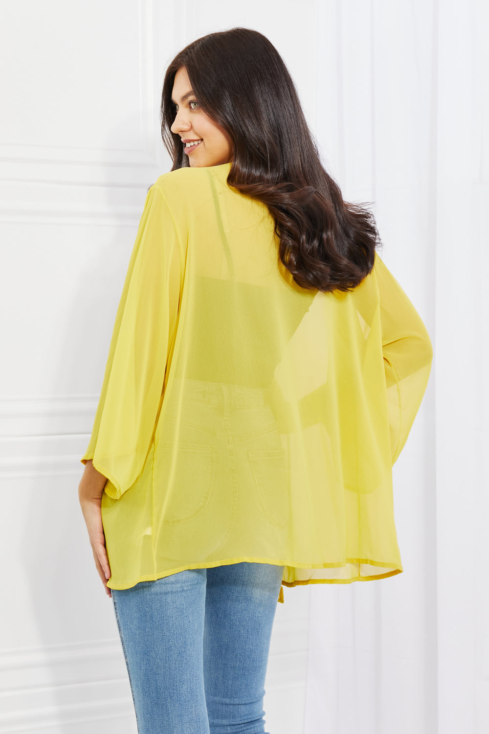 Melody Just Breathe Full Size Chiffon Kimono in Yellow - UrbanEthereal