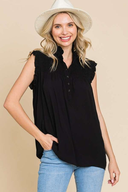 Culture Code Full Size Frill Edge Smocked Sleeveless Top - UrbanEthereal