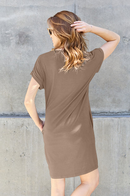 Basic Bae Full Size Round Neck Short Sleeve Dress with Pockets - UrbanEthereal