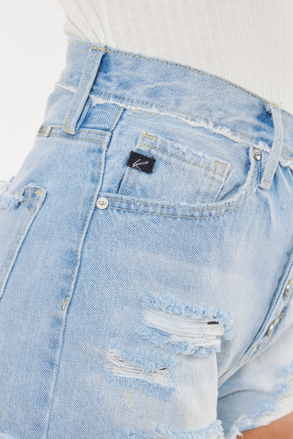 Kancan Distressed Button Fly Denim Shorts