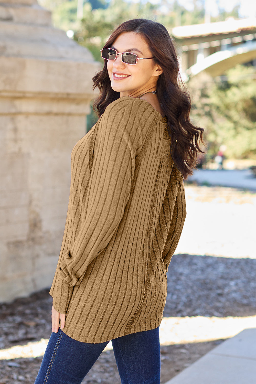 Basic Bae Full Size Ribbed Round Neck Long Sleeve Knit Top - UrbanEthereal