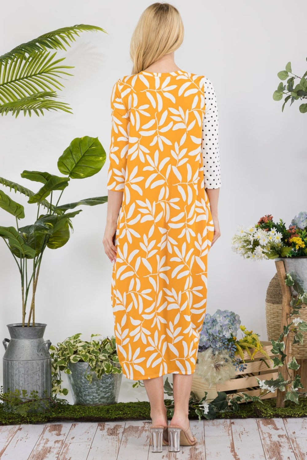 Celeste Full Size Floral Polka Dot Contrast Midi-Dress with Pockets - UrbanEthereal