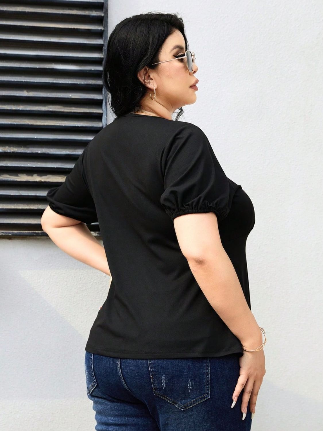 Plus Size Cutout Short Sleeve Blouse - UrbanEthereal